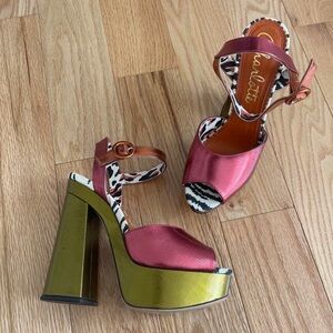 Charlotte Olympia Pink and Olive Platform Sandals
